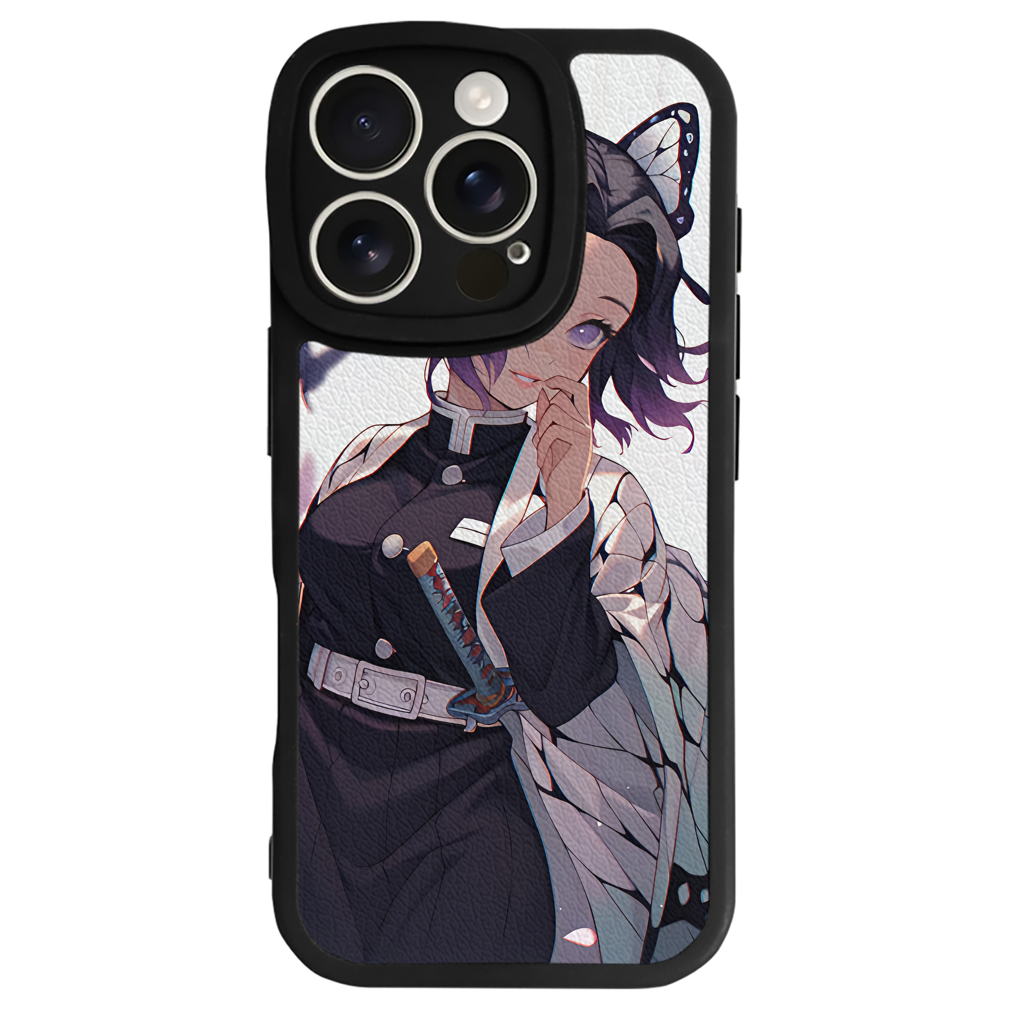 （画像用） 鬼滅の刃（きめつのやいば）蟲柱-胡蝶 しのぶ／こちょう しのぶ Kochou Shinobu 【iPhone 16シリーズ対応】シリコンスマホケース（レザー調） 材質：シリコン